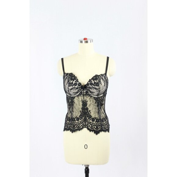VICTORIA'S SECRET Black Beige Mesh Scalloped Lace Bustier Top, Size 36C - Picture 1 of 11